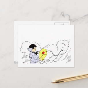 Kite Flies Boy Vintage Art Postcard Vykort