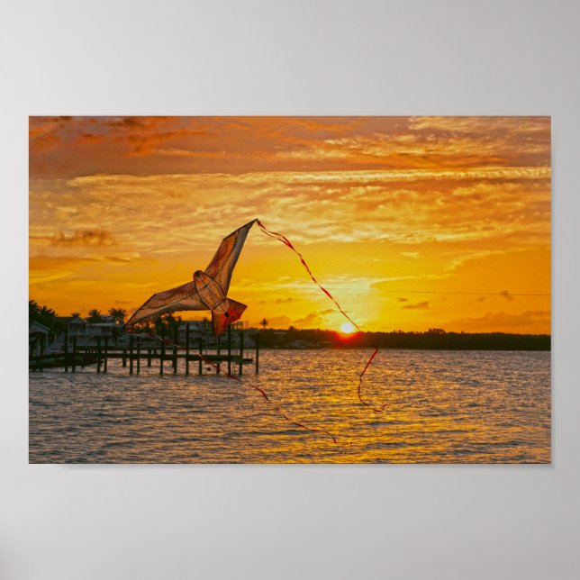 Kite Flies vid Nyckel Largo Sunset Poster (Framsidan)