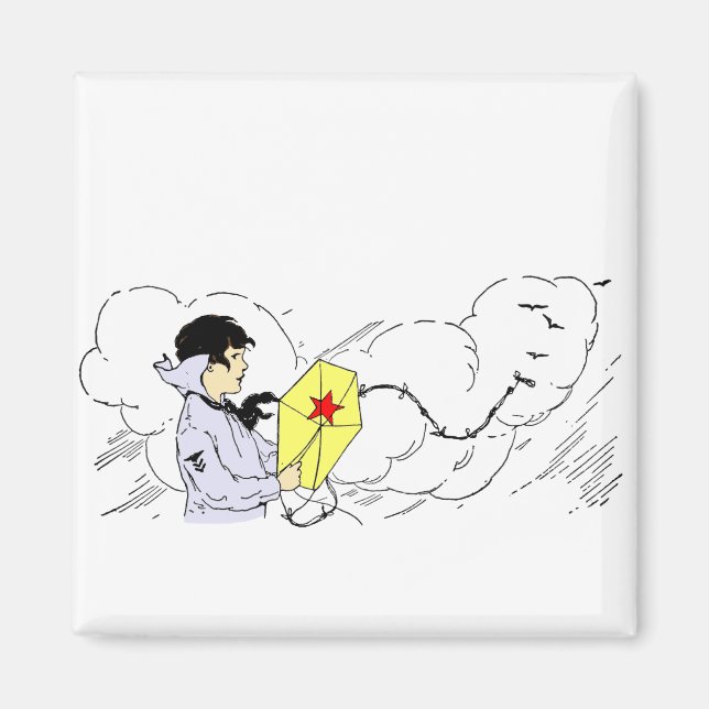 Kite Flies Vintage Art Magnet (Framsidan)