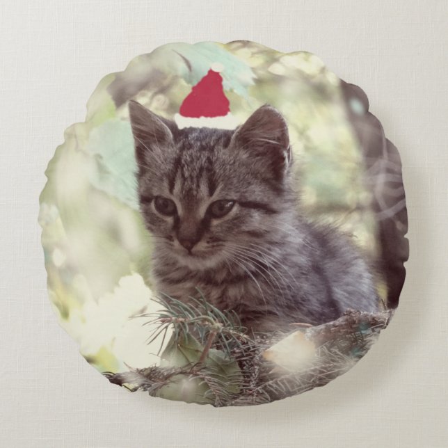 Kite Kitten Brushed Polyester Round Cit Cushion Rund Kudde (Framsidan)