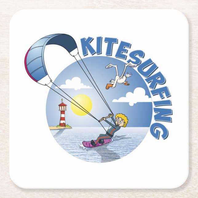 Kite surfing blue illustration. underlägg papper kvadrat (Framsidan)