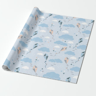 Kite Wrapping Papper - Playful Kites and Clouds Presentpapper