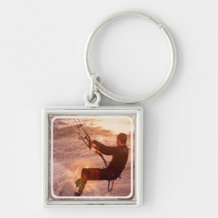Kiteboard Keychain Fyrkantig Silverfärgad Nyckelring