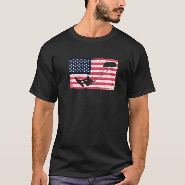 Kiteboarder American Flag Kitesurfer Kite USA Kite T Shirt (Framsida)