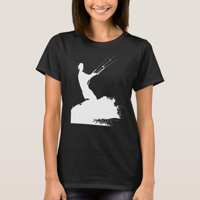Kiteboarder Riding A Wave White Silhouette T Shirt (Framsida)