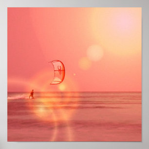 Kiteboarder solnedgångtryck poster