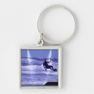 Kiteboarding design fyrkantig silverfärgad nyckelring