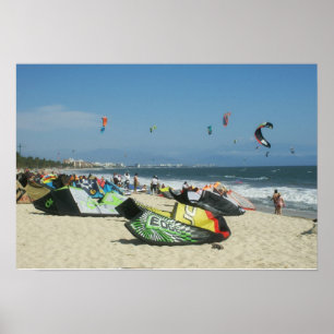 Kiteboarding på den Bucerias stranden Mexico Poster