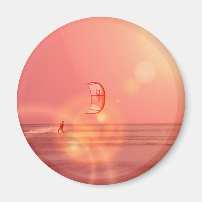 Kiteboarding Sunset Round Magnet (Framsidan)