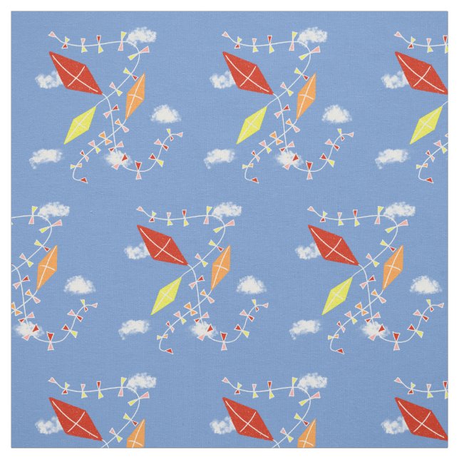 Kites i Blå himmel Clouds Mönster Kids Tyg (Provkarta)