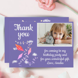 Kites i Himmel Lila Girl Photo Birthday Tack Kort