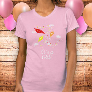 Kites i Himmel Rosa Det är en flicka Babydusch T Shirt