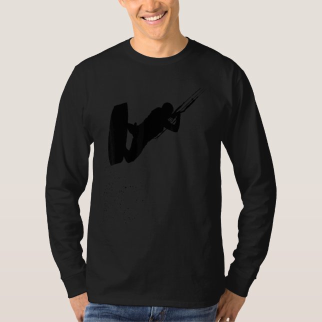 Kitesurfing Action Kite And Surf Silhouette Black T Shirt (Framsida)