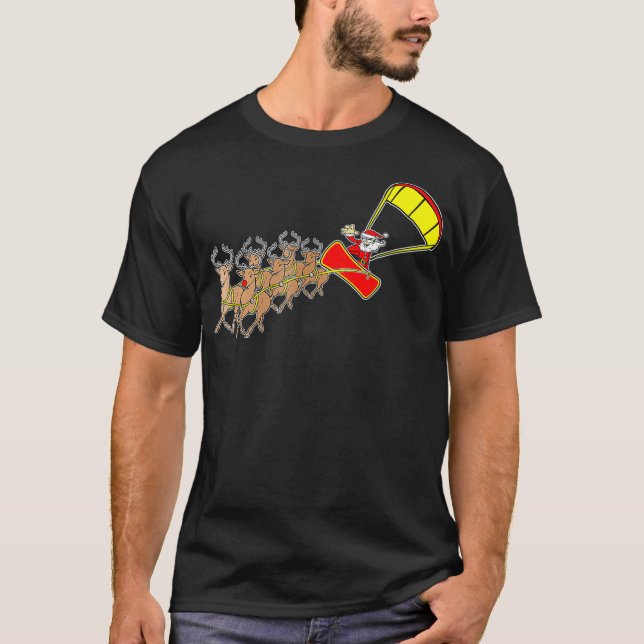 Kitesurfing Santa Sleigh jul Kiteboarding  T Shirt (Framsida)