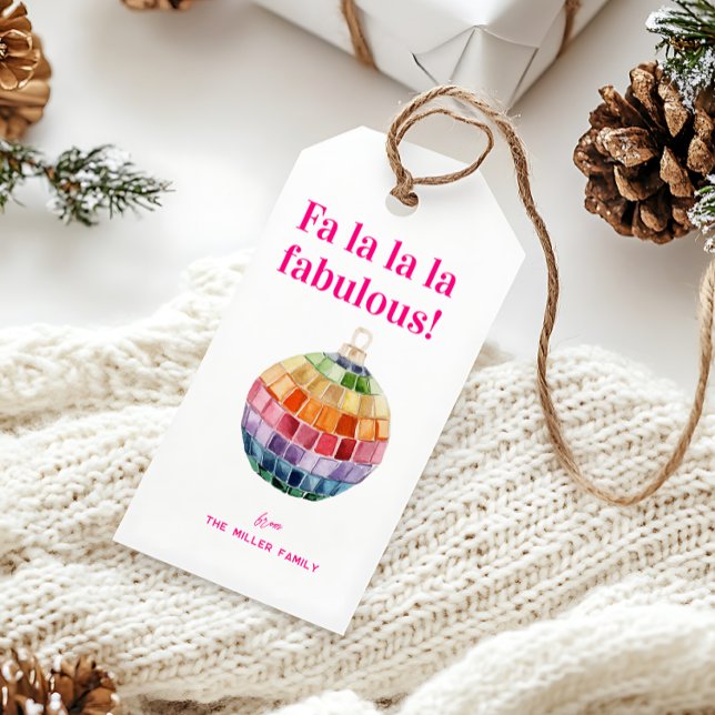 Kitsch jul Disco Boll | Fa La La La Fabulous Presentetikett (Skapare uppladdad)