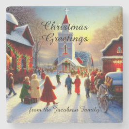 Kitsch jul Greetings Village Churchgoers Stenunderlägg