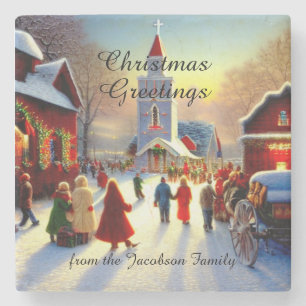Kitsch jul Greetings Village Churchgoers Stenunderlägg