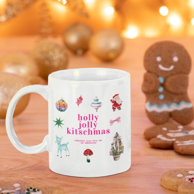 Kitsch jul | Retro Holly Jolly Helgdag Kaffemugg (Skapare uppladdad)