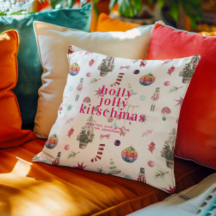 Kitsch jul Retro Holly Jolly Helgdag Kudde