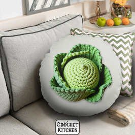 Kitsch Modern Grönt Granny Garden Crochet Cabbage Rund Kudde