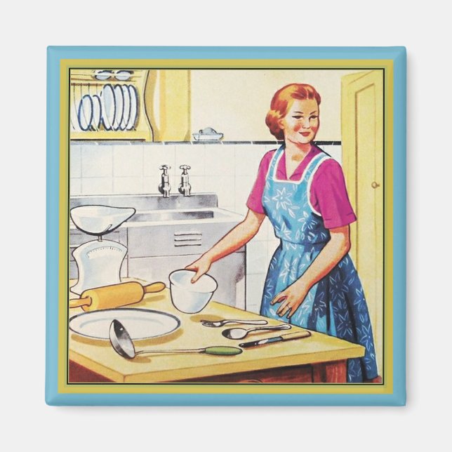 Kitsch Vintage Baking Housefru Magnet (Framsidan)
