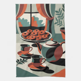 Kitschen stil 50's abstrakt te och kex kökshandduk