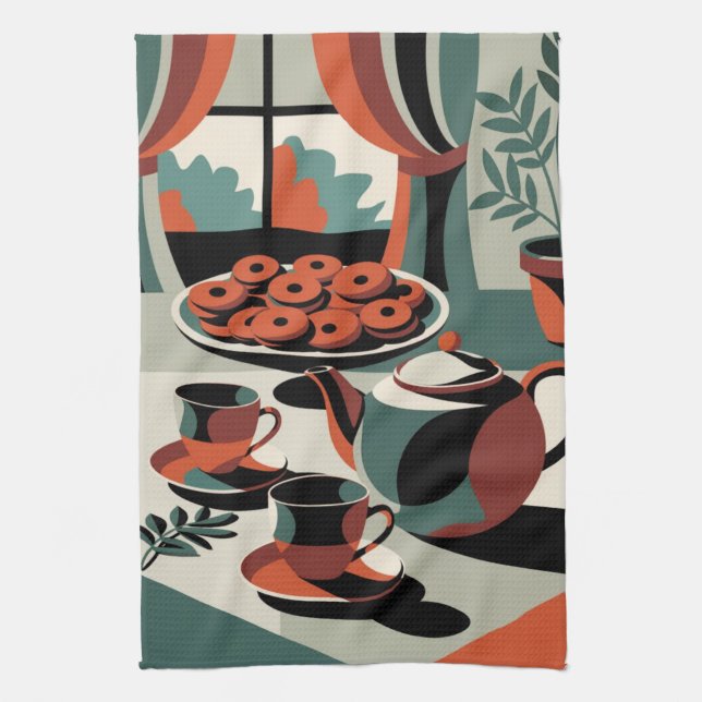 Kitschen stil 50's abstrakt te och kex kökshandduk (Vertikal)
