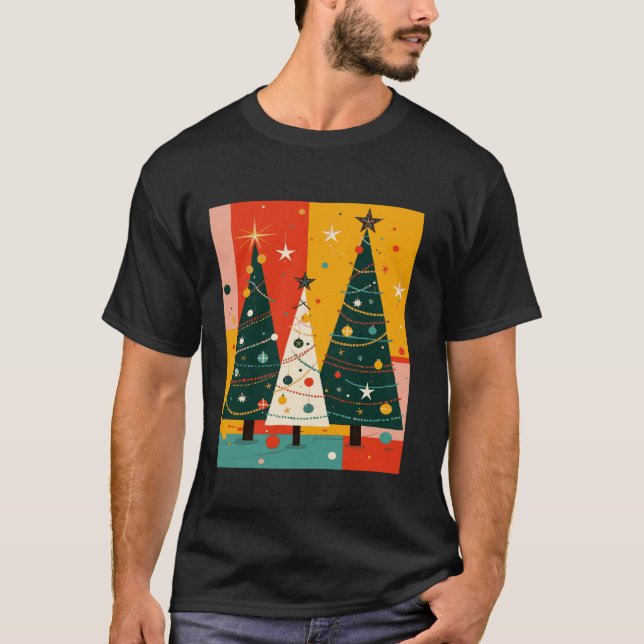 Kitschmas Jul Fir Träd Retro Vector T Shirt (Framsida)