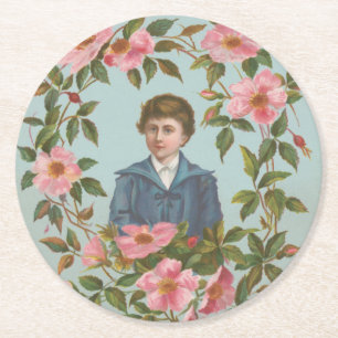 Kitschtig gammal tysk Alla hjärtans dag-kort, 1884 Underlägg Papper Rund