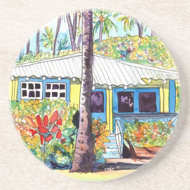 Kitschy Hawaii Tropical House Sandstone Underlägg (Framsidan)
