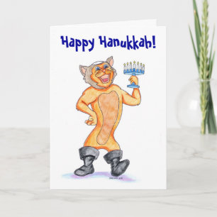 Kitschy lyckligt kort för Hanukkah tecknadkatt