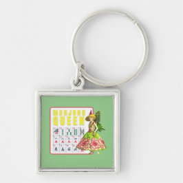 Kitschy Mahjong Queen Fyrkantig Silverfärgad Nyckelring