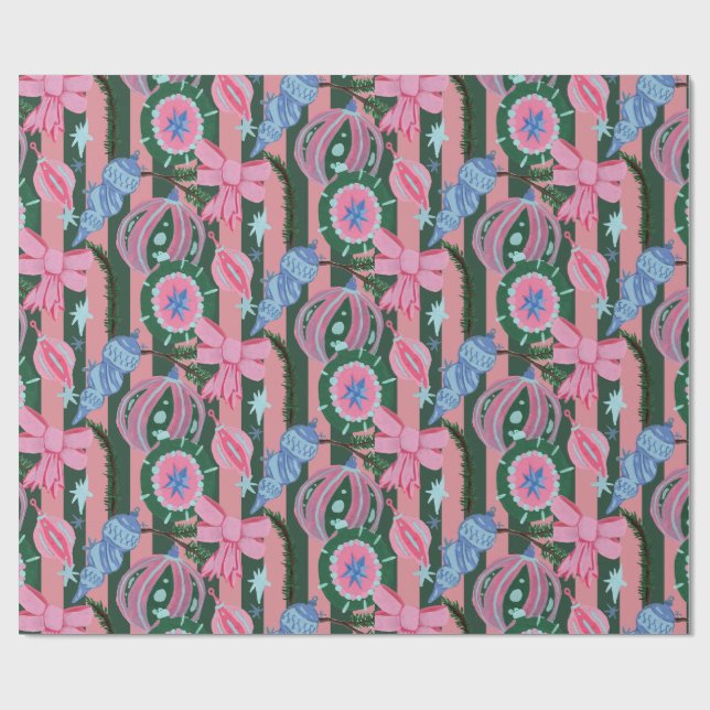 Kitschy Retro Ornament Julpapper  (Platt)