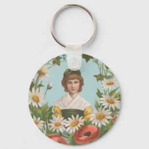 Kitschy Retro Tyskt Alla Hjärtans Dag-kort, 1884 Nyckelring