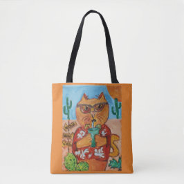 Kitschy Roligt Travel Life Tourist Cat Folk Art Tygkasse
