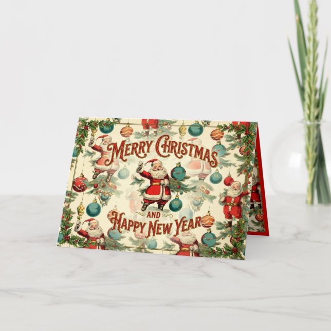 Kitschy Santa and Ornaments Wrapping Paper Meddelande (Framsida)