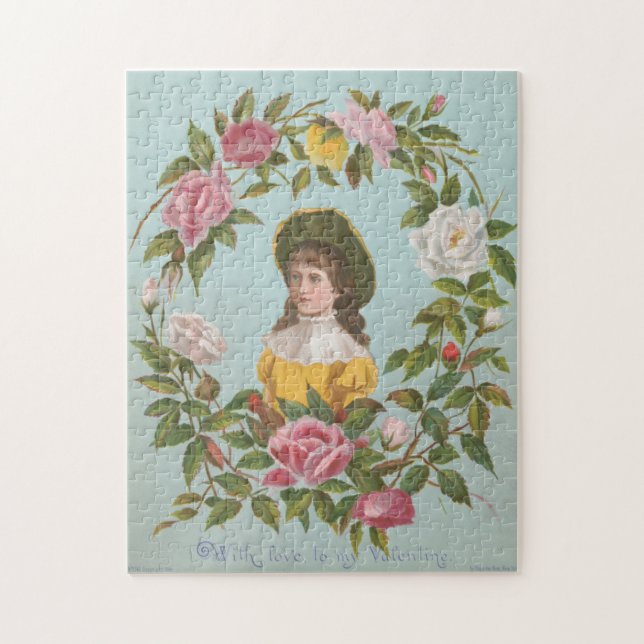 Kitschy Vintage German Valentine's Card, 1884 Pussel (Vertikal)