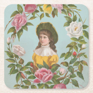 Kitschy Vintage tyskt Alla hjärtans dag-kort, 1884 Underlägg Papper Kvadrat