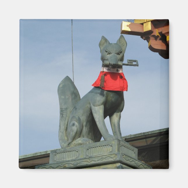 Kitsune キ ツ (Fox) med Nyckel i munnen Magnet (Framsidan)