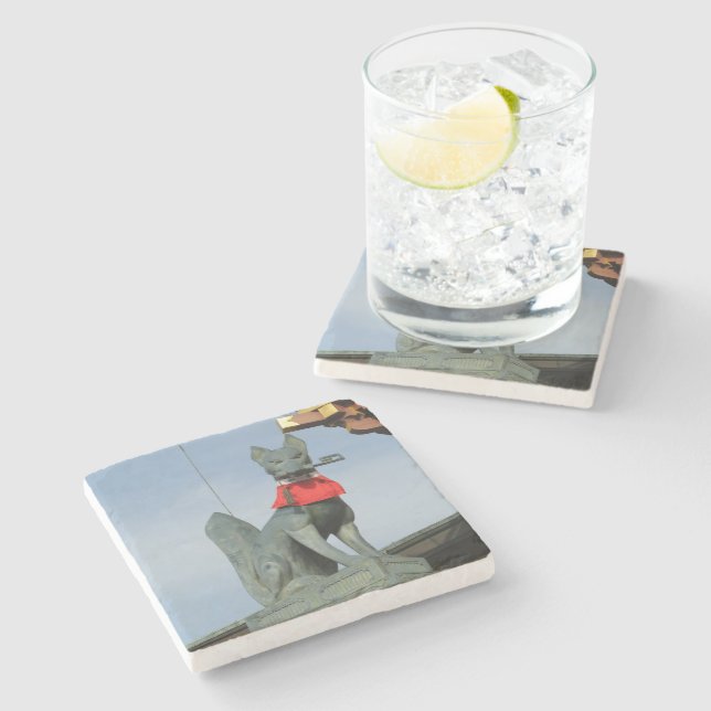 Kitsune キ ツ (Fox) med Nyckel i munnen Stenunderlägg (Sidan)