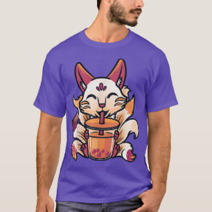 Kitsune Anime Boba Japansk ubble Tea Cute Fo Kaw T Shirt