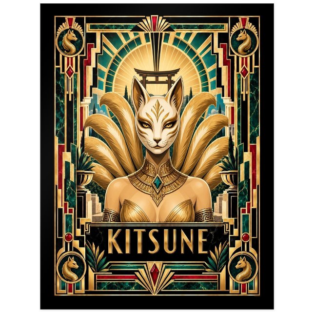 Kitsune, Art Deco Myttisk Vykort (Skapare uppladdad)