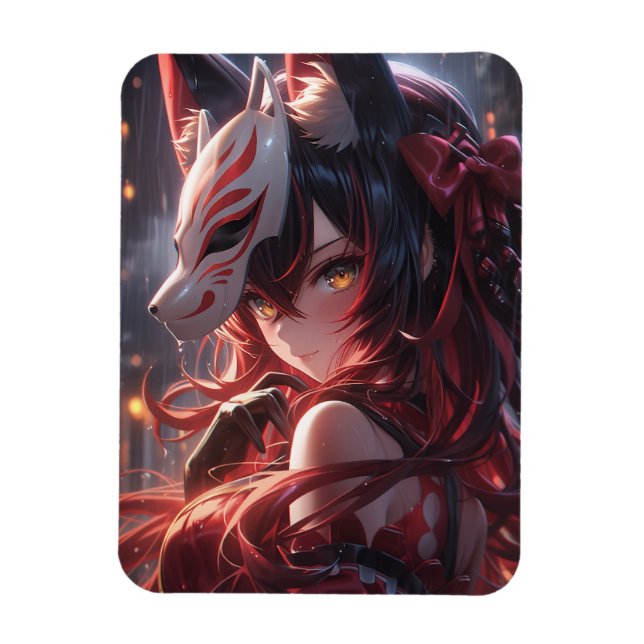 Kitsune-blad | Japansk Fox Samurai Magnet (Vertikal)