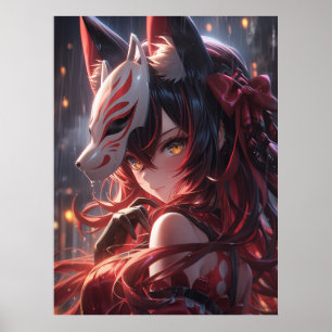 Kitsune-blad Japansk Fox Samurai Poster