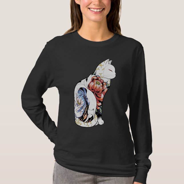 Kitsune Cat Tattoo - peony foxy Classic T Shirt (Framsida)
