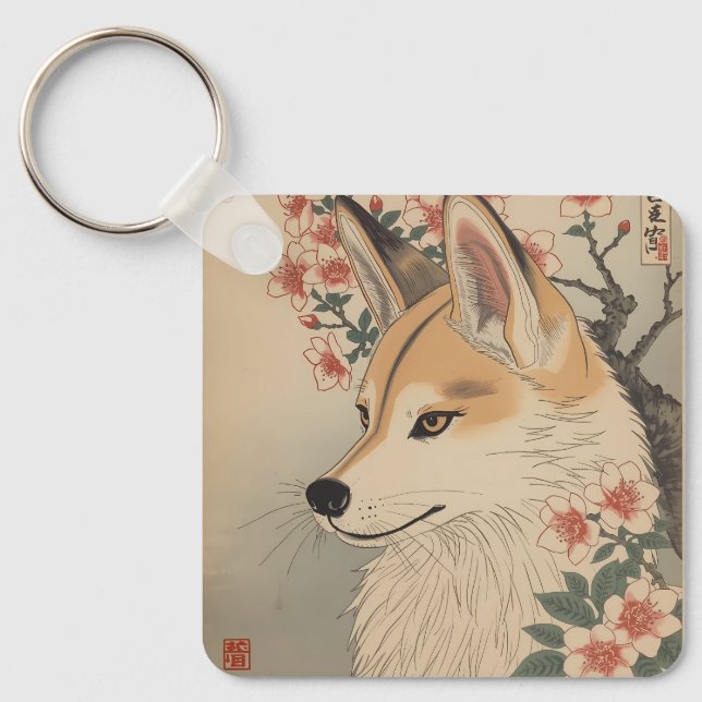 Kitsune & cherry blossom nyckelring (Framsida)
