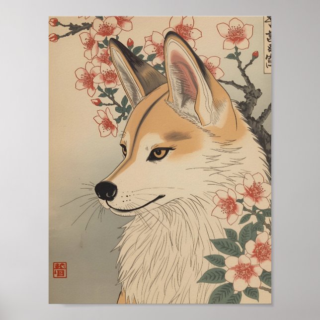 Kitsune & cherry blossom poster (Framsidan)