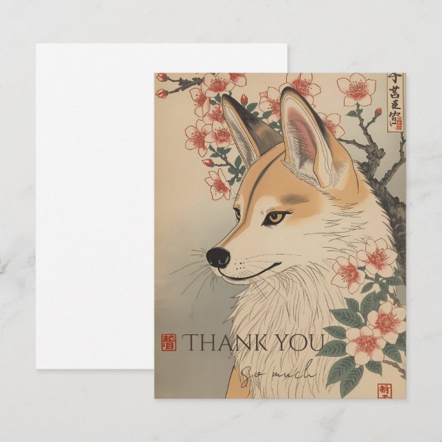 Kitsune & cherry blossom tack kort (Fram/baksida)