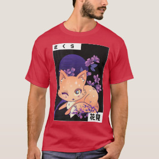 Kitsune Fo Kanji Hanami Cherry Flower Japansk Sak T Shirt