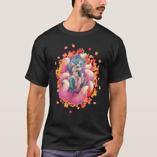 Kitsune Fox a Japansk 9 Tails Fox a Kitsune Fox T Shirt (Framsida)